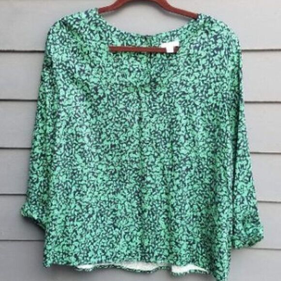 J Jill Green/Black Floral Top  size Large Petite - Picture 1 of 7